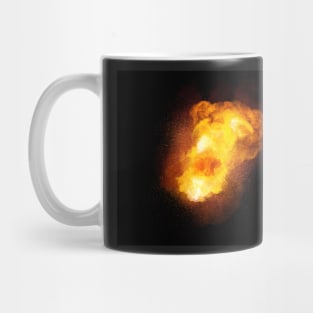 Fiery bomb explosion, orange color with sparks and smoke Mug